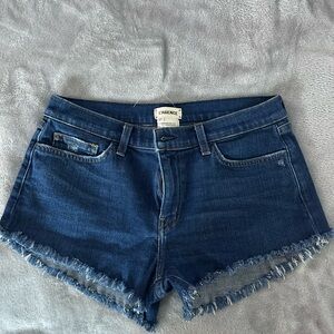L'AGENCE Blue Jean Shorts with Frayed Hem